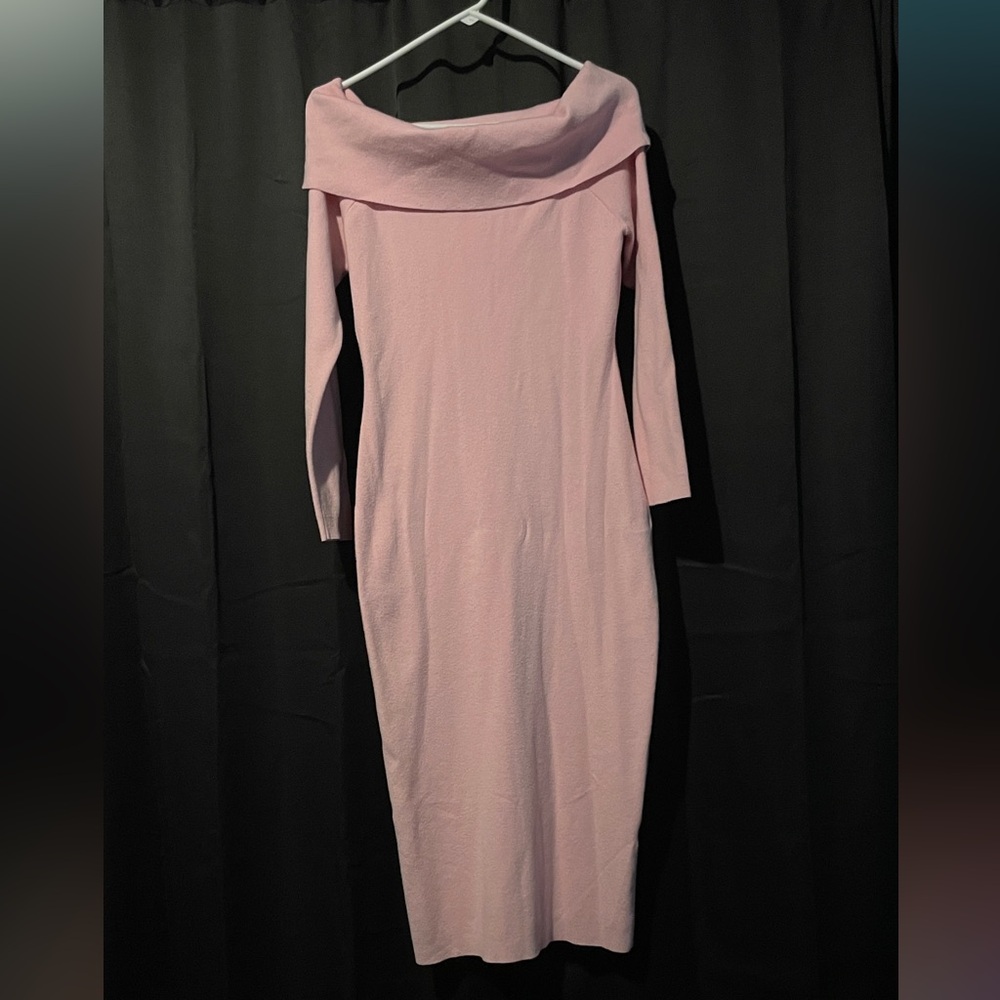 Pink Off-Shoulder Long Sleeve Bodycon Dress